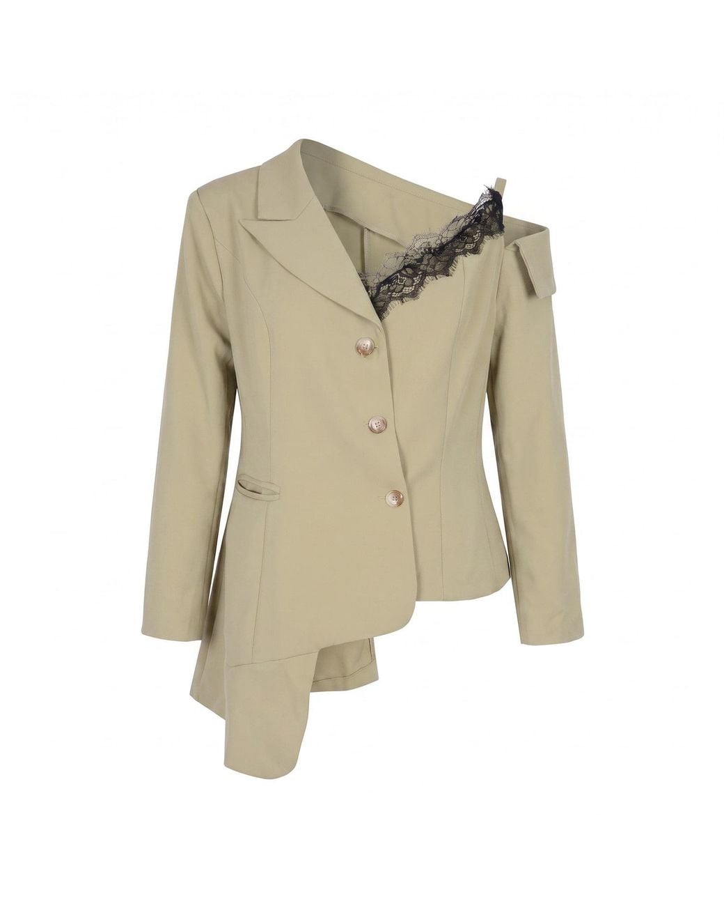 Modenaire Green Neutrals Asymmetric One Shoulder Tailored Blazer Jacket
