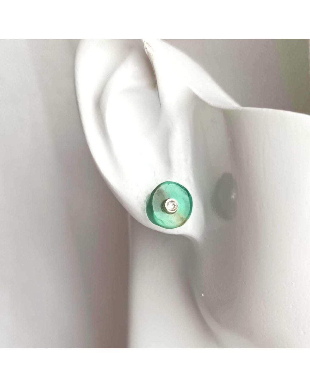 Lily Flo Jewellery Green Onyx Lab Grown Diamond Stud Earrings