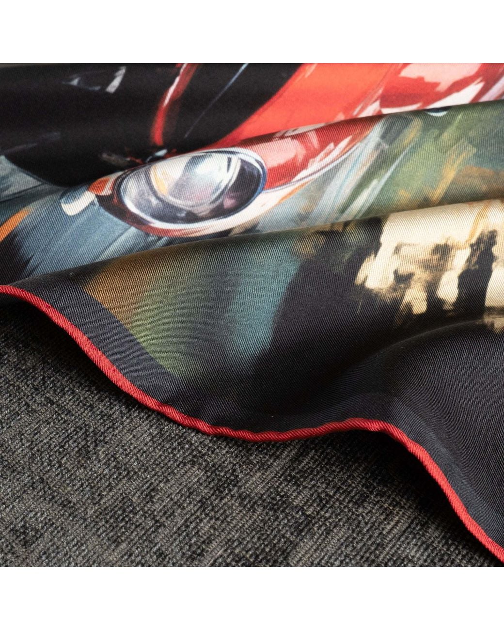 Otway & Orford Multicolor 'Redlining Rush' Sports Car Silk Pocket Square for men