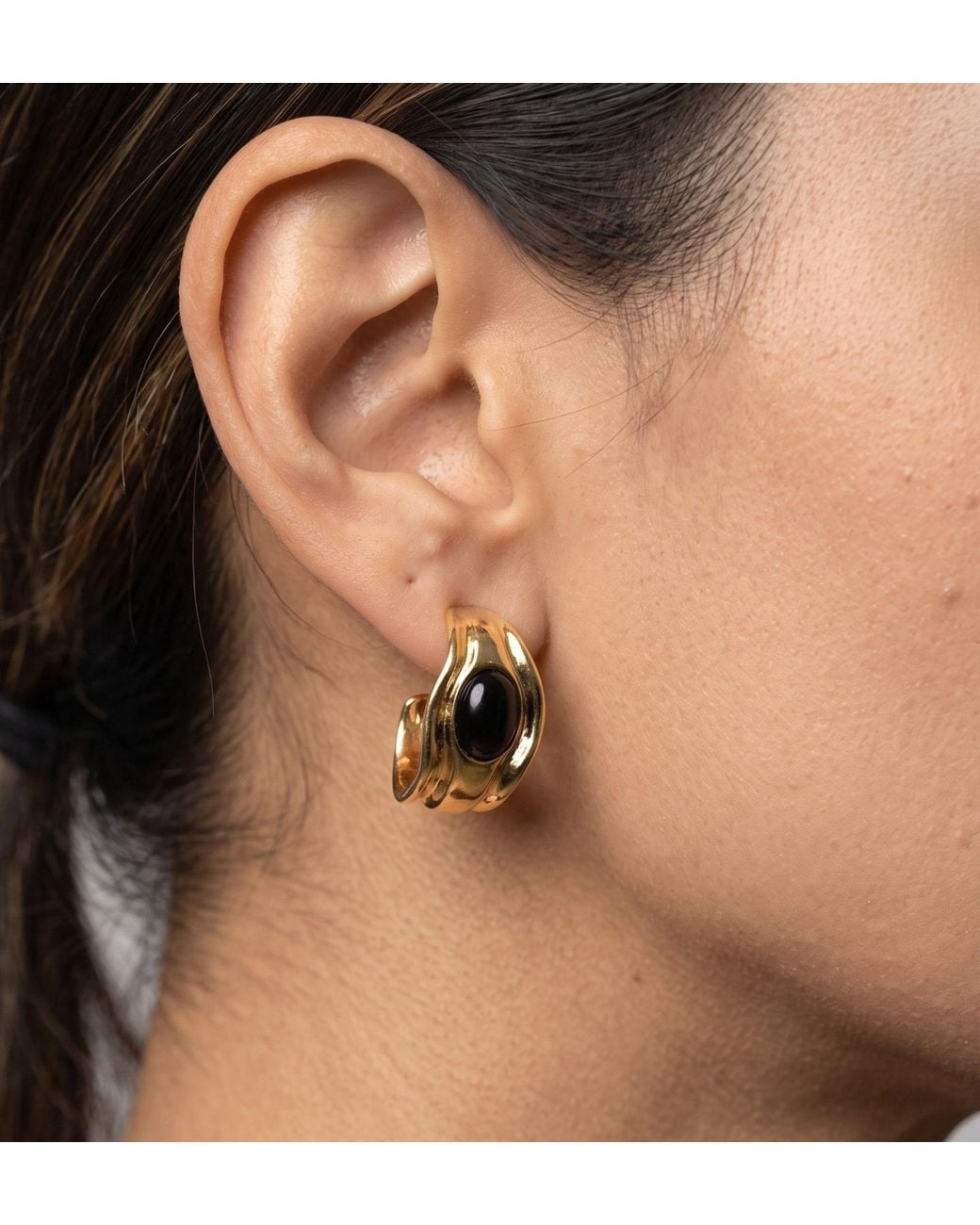 Uchi and Soto Metallic Enso Onyx Molten Hoop Earrings