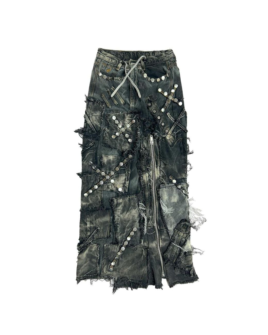 Zasta Studio Gray Shred Couture Studded Denim Skirt C