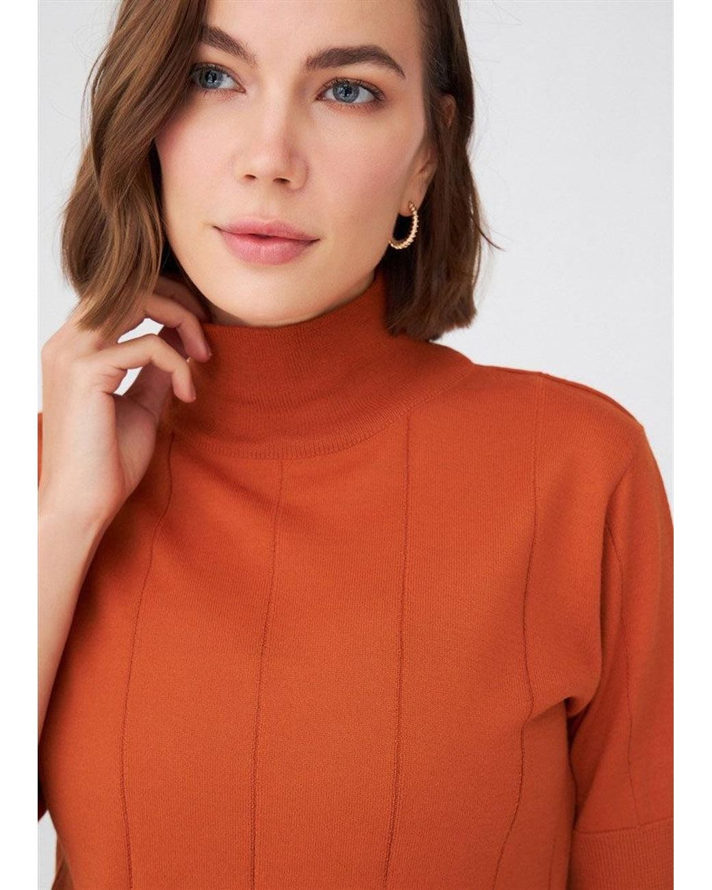 Peraluna Brown Betty High Neck Short Sleeve Knitwear Fine Blouse