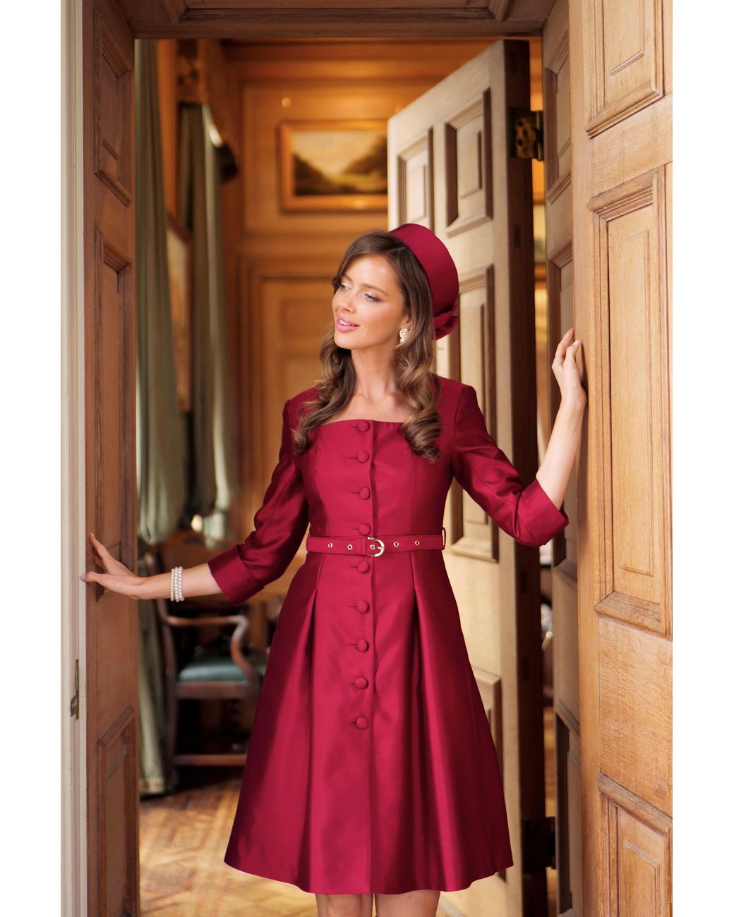 Santinni Red Spencer Silk & Wool Dress