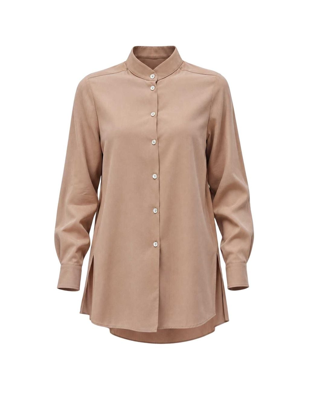 Humans & Land Brown Long Korean Cupro Shirt
