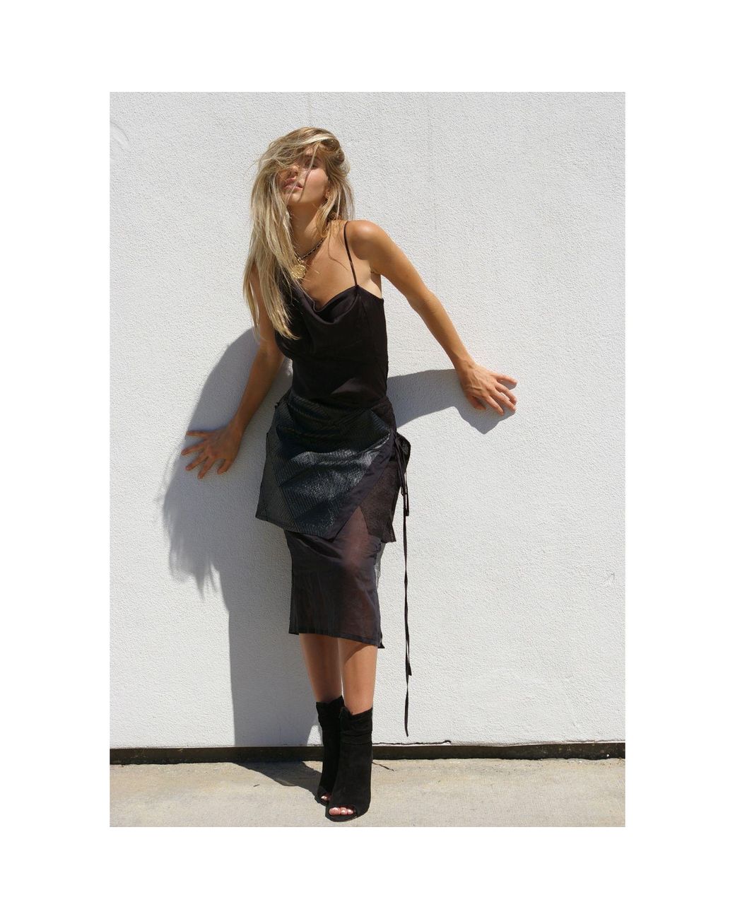 LAHIVE Black Encounter Double Layer Vegan Leather Skirt