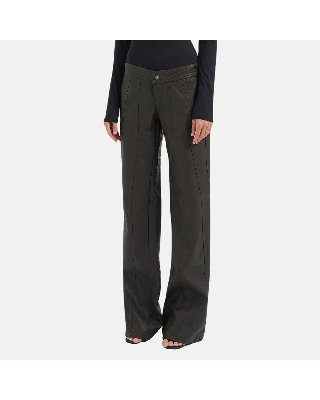 OW Collection Black Jade Low-Waist Faux Leather Pants