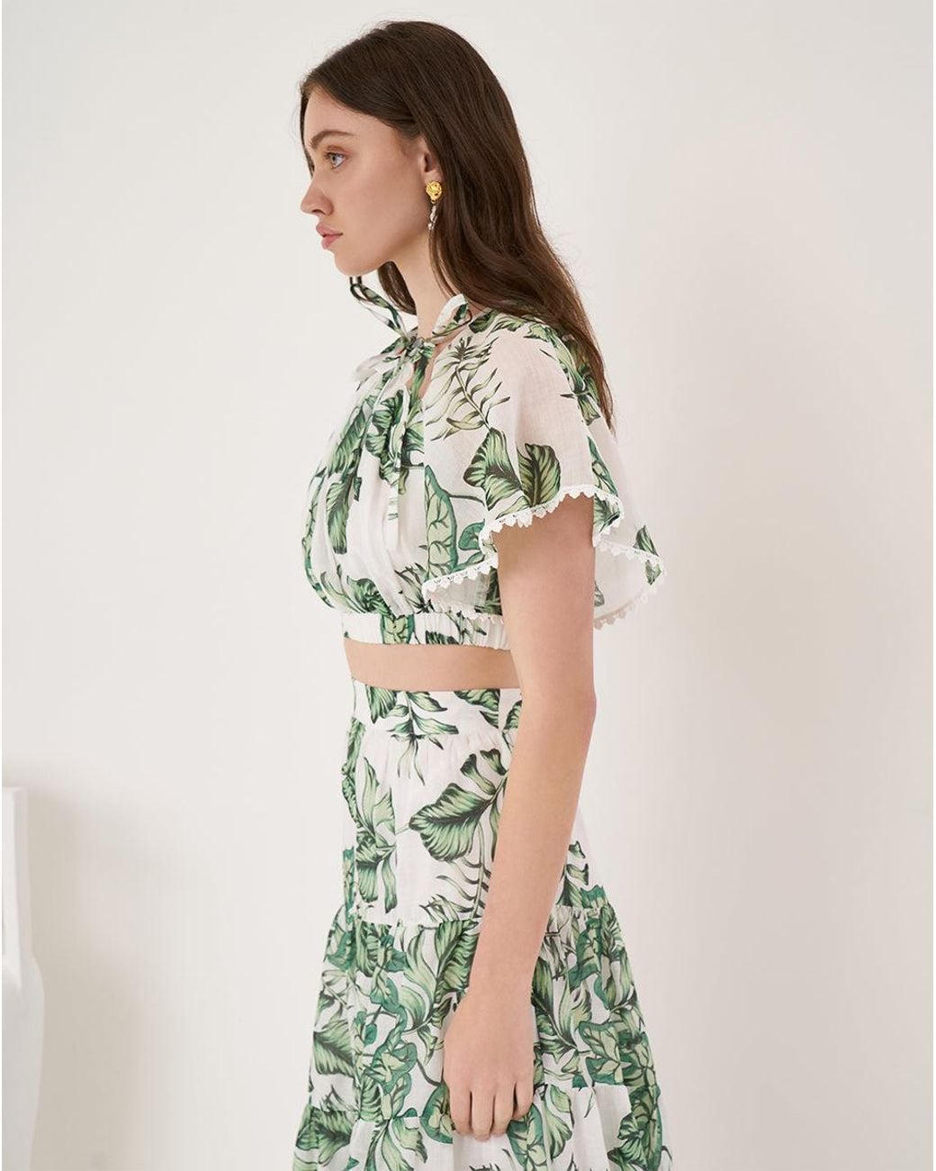 We Are Kindred Green Amelie Gathered Crop Top