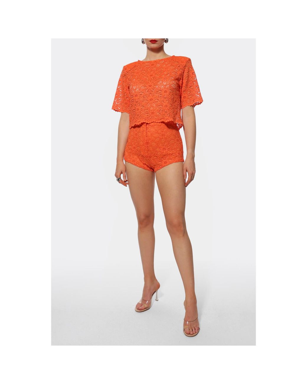 AGGI by HALEWSKI Orange Fibi Sun Lace Top Blouse