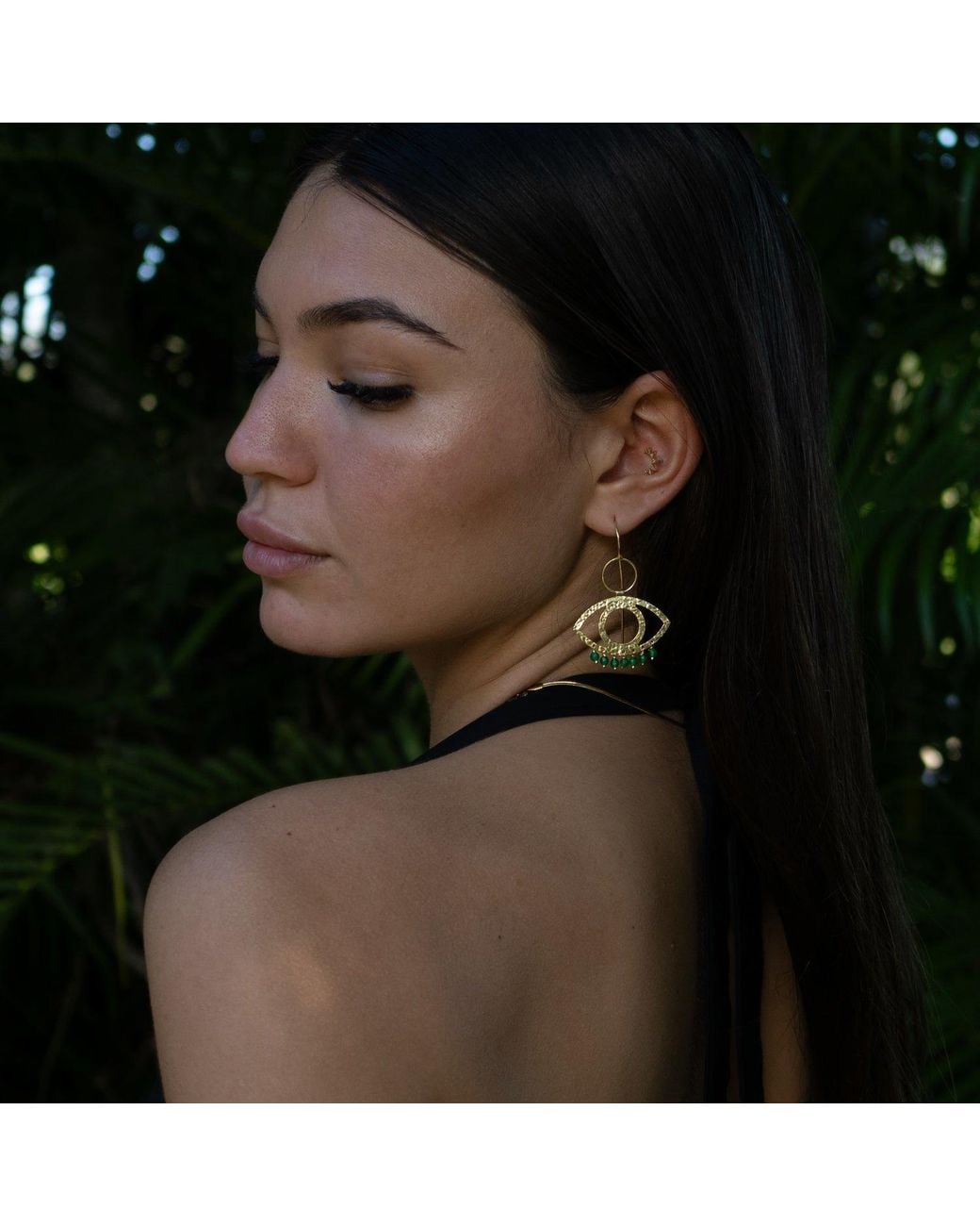 Ebru Jewelry Metallic Cleopatra's Eye Jade Earrings
