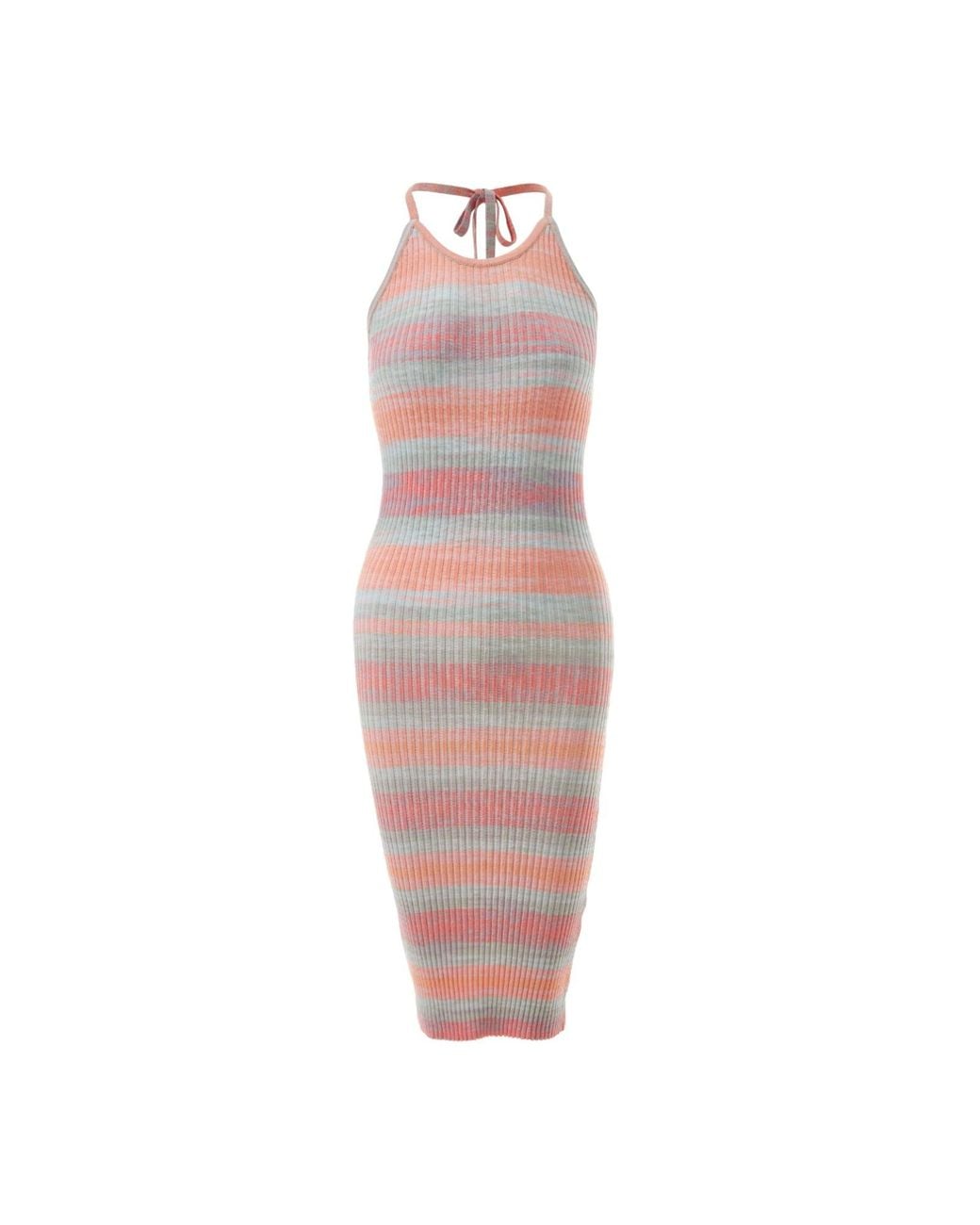 Fully Fashioning Multicolor Andrea Space Dye Yarn Knit Halter Midi Dress