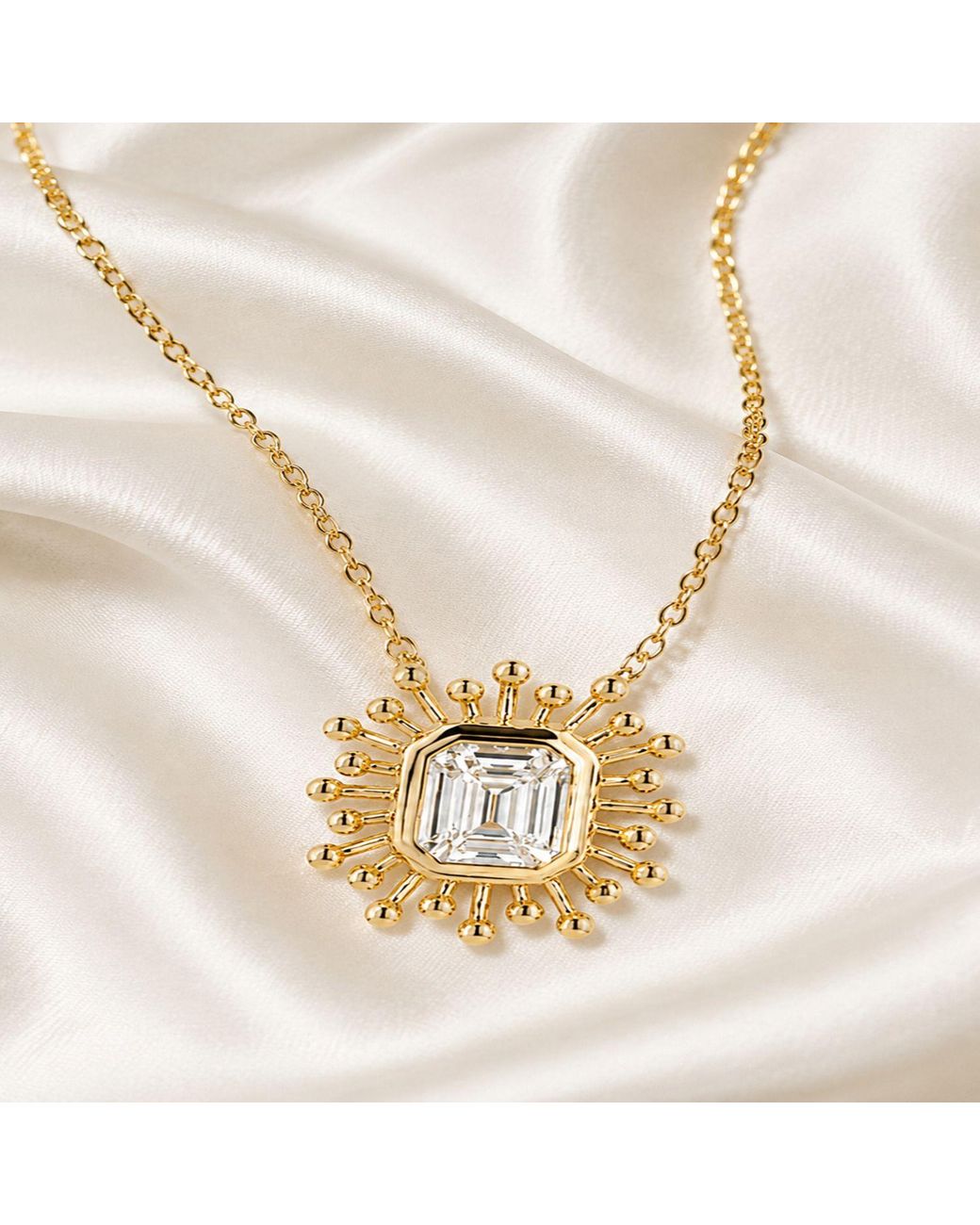 Artisan Metallic 14K Emerald-Cut Diamond Sunburst Pendant Necklace