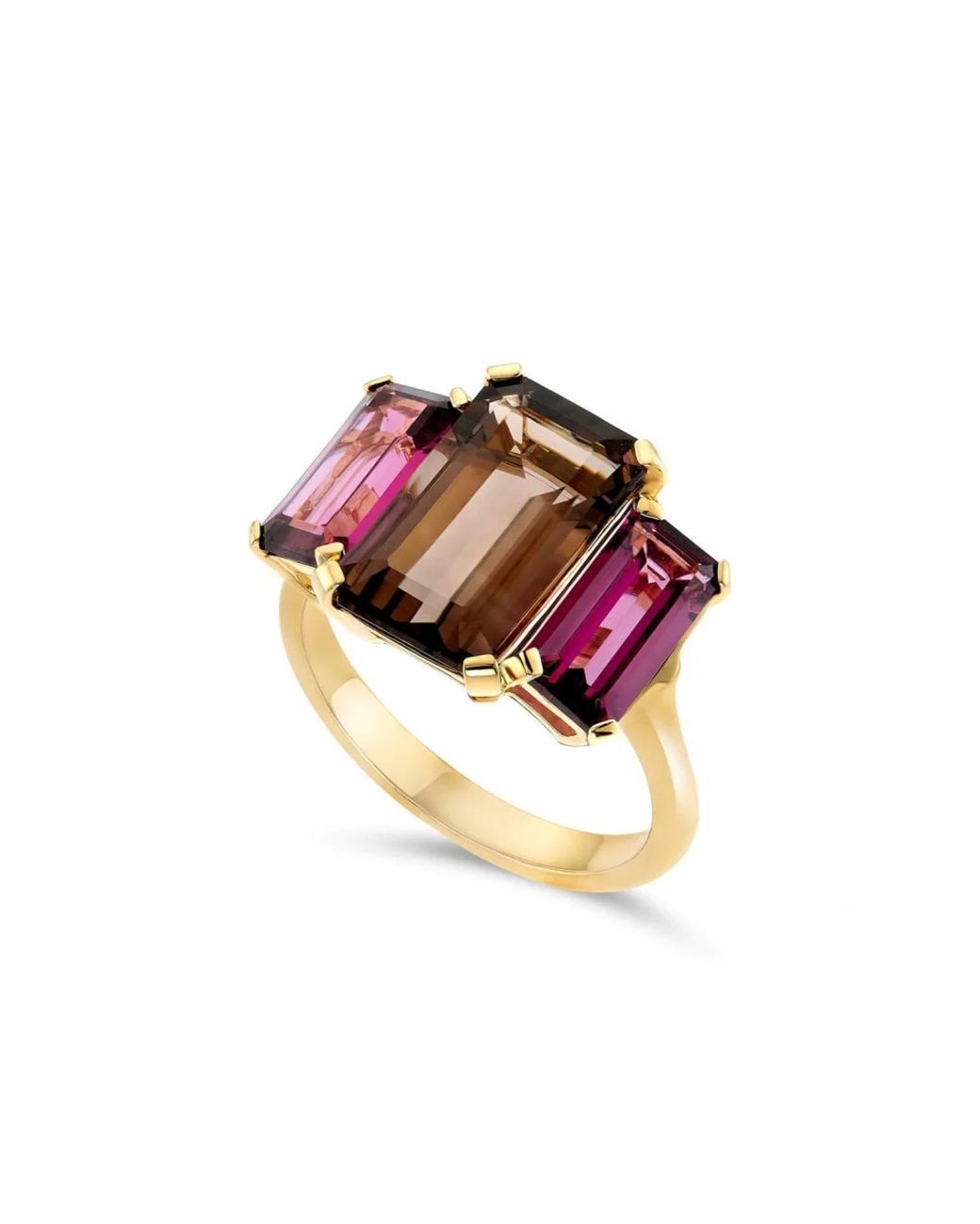 Dinny Hall Pink Trinny Trilogy Smokey Quartz & Rhodolite Ring