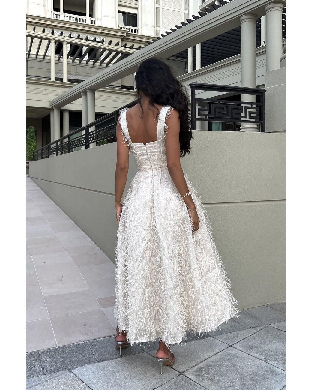 POST MERIDIEM White Pleated Corset Midi Dress