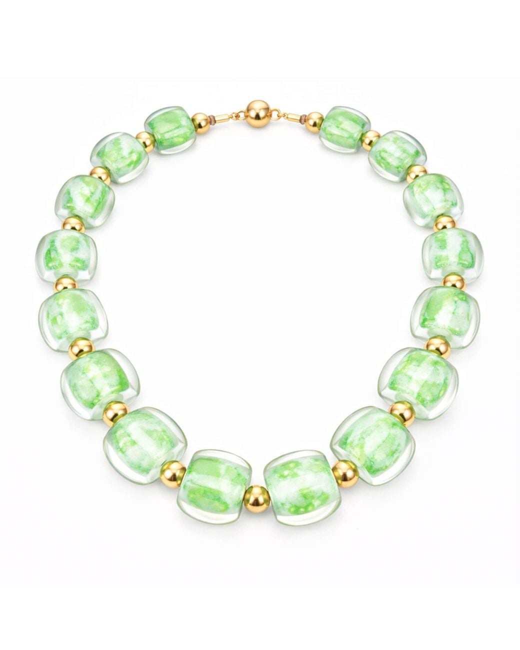 Gold & Honey Yellow Beaded Lucite Necklace For Brunch