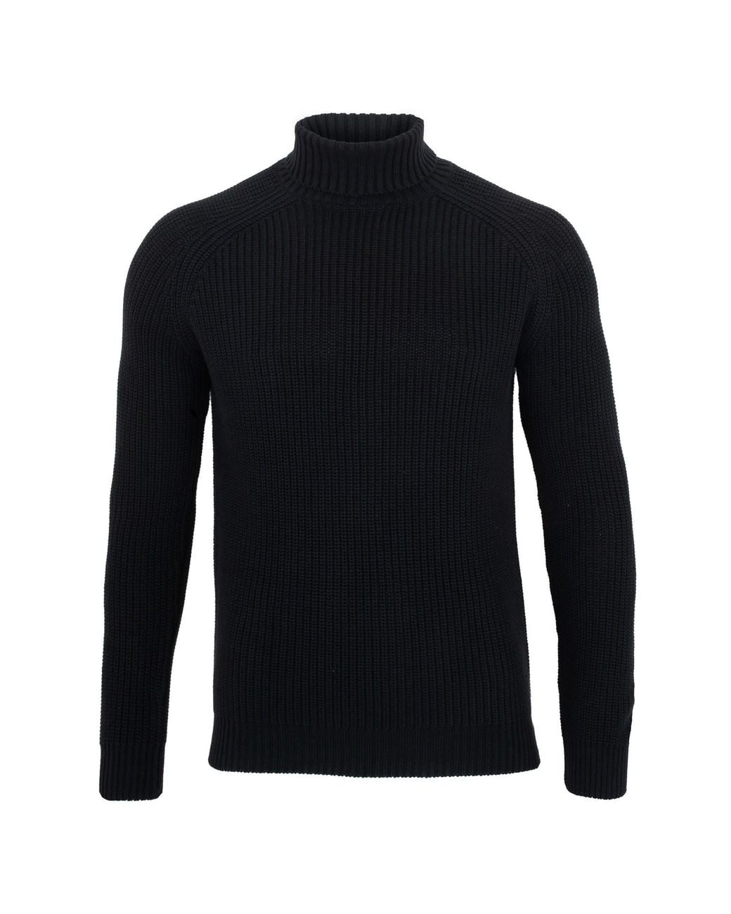 Paul James Knitwear Blue Cotton Jacob Fisherman Rib Knit Roll Neck Jumper for men