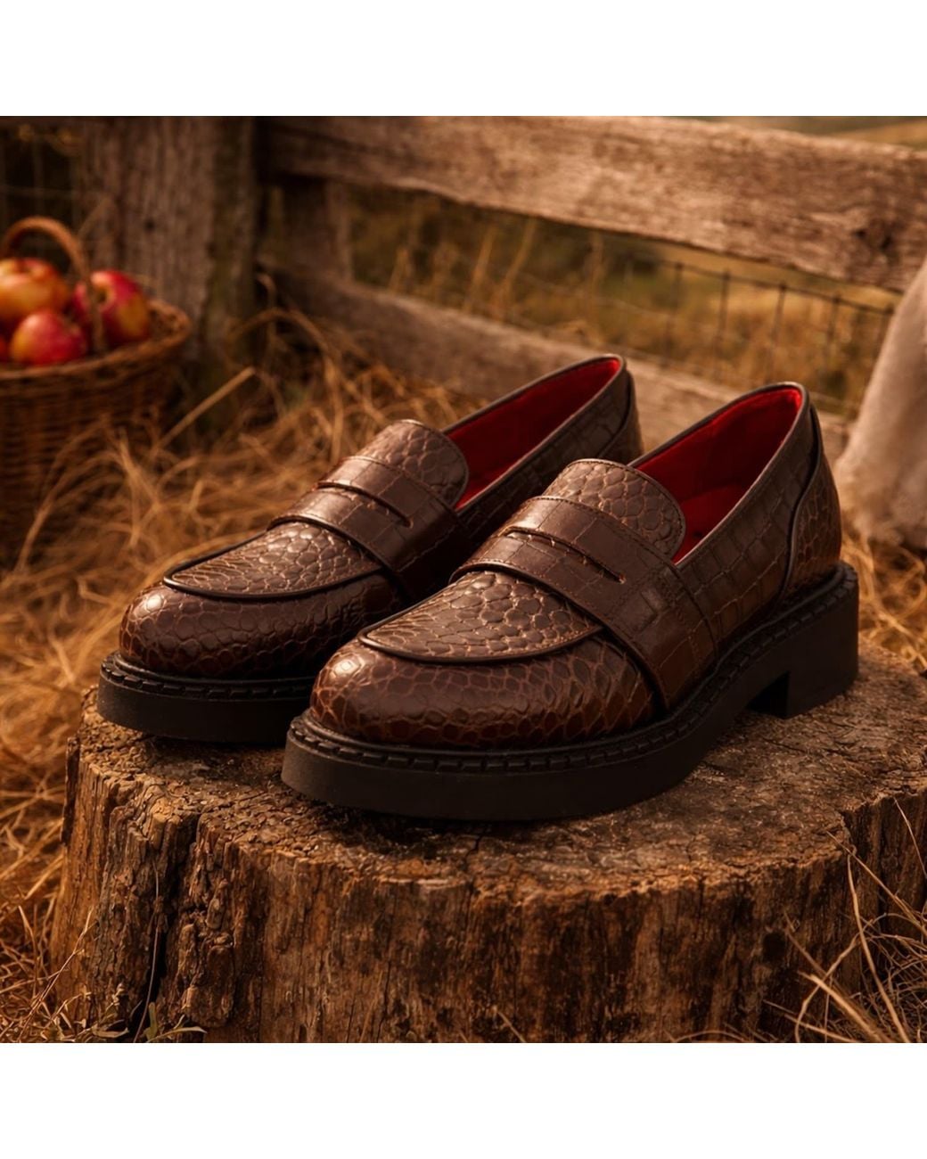 Rosamund Muir London Red Stratford Crocodile Print Loafers