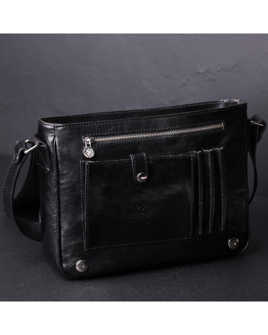 Time Resistance Black Leather Messenger Bag – The Stranger for men