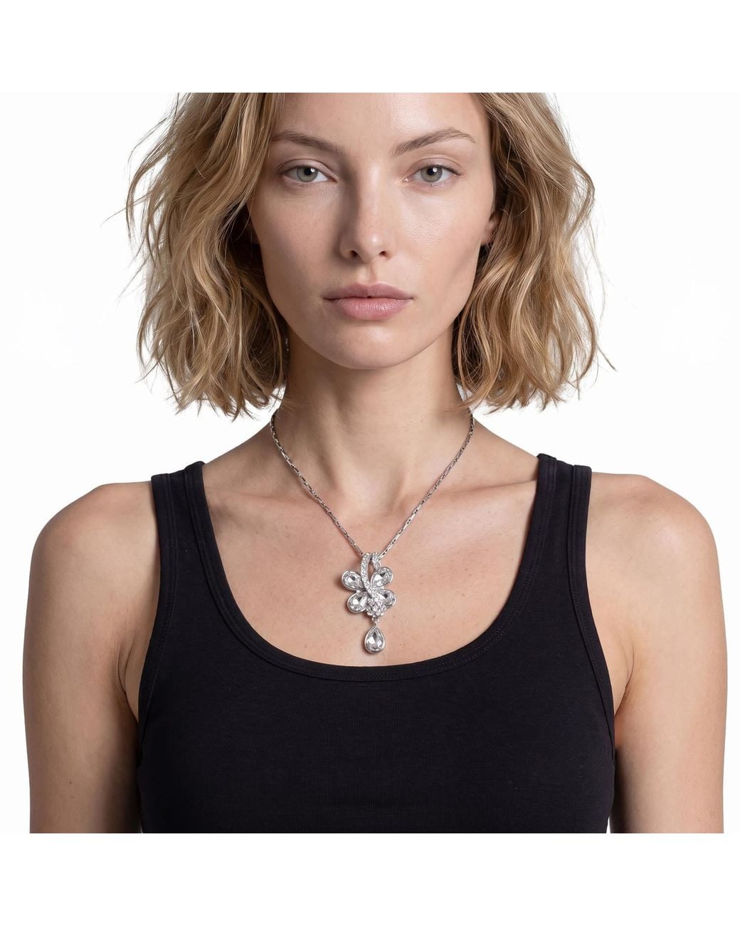Modenaire Metallic Butterfly Crystal Drop Pendant Necklace