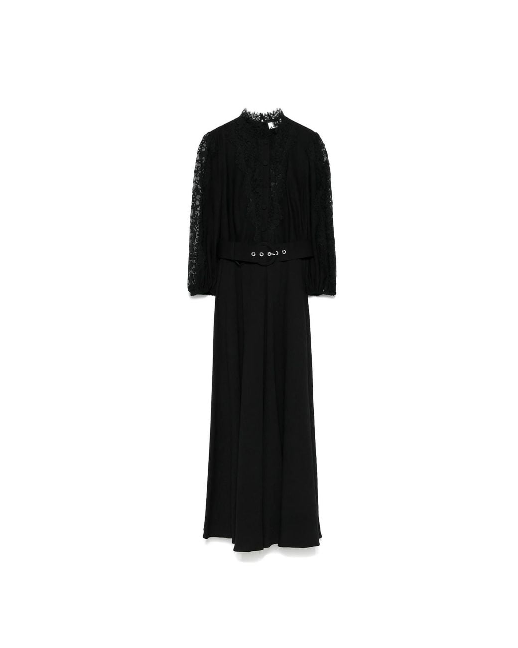 Nissa Black Lace-Insert Viscose Midi Dress