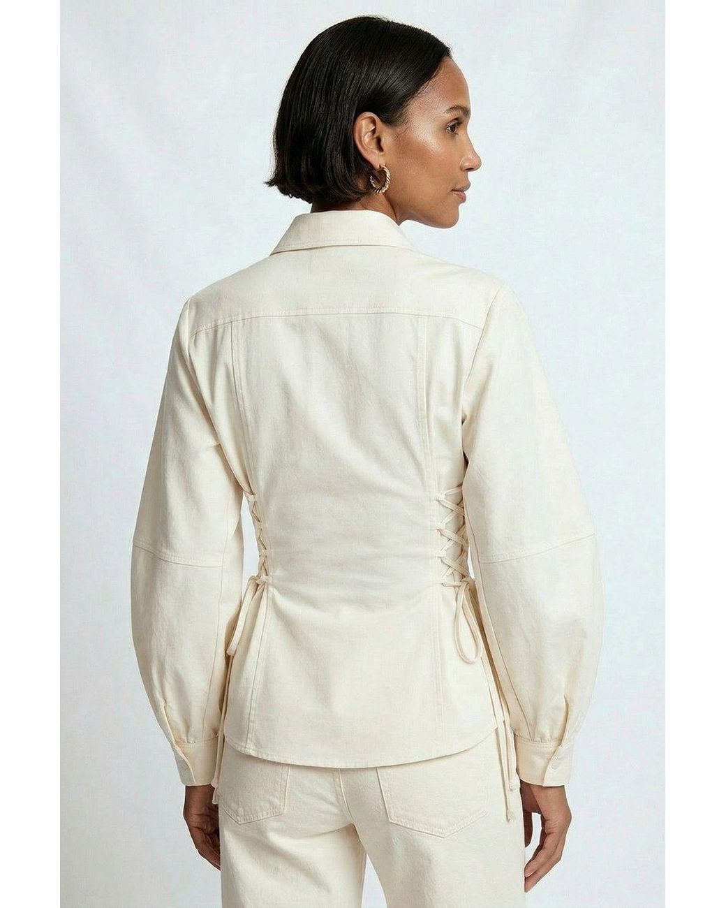 Exquise Natural Neutrals Arcene Fitted Waist Balloon Sleeve Shirt