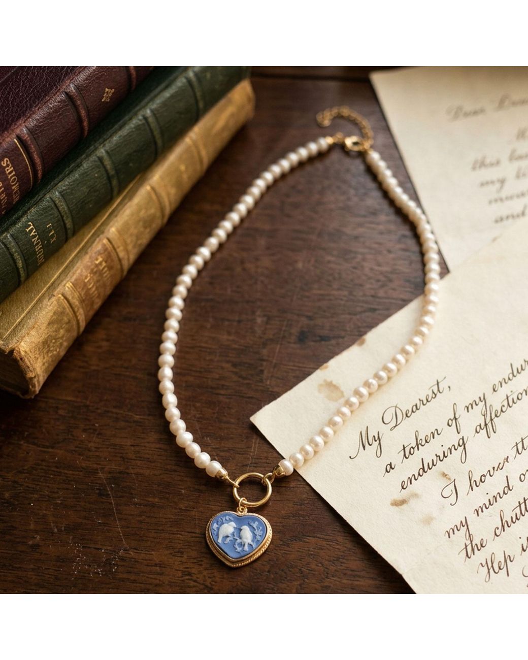Vintouch Italy Blue Birds Cameo Necklace