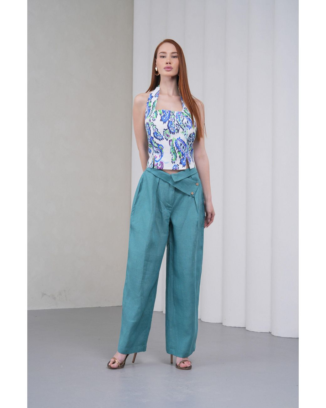 Lumina Eligma Blue The Wrapline Linen Trouser