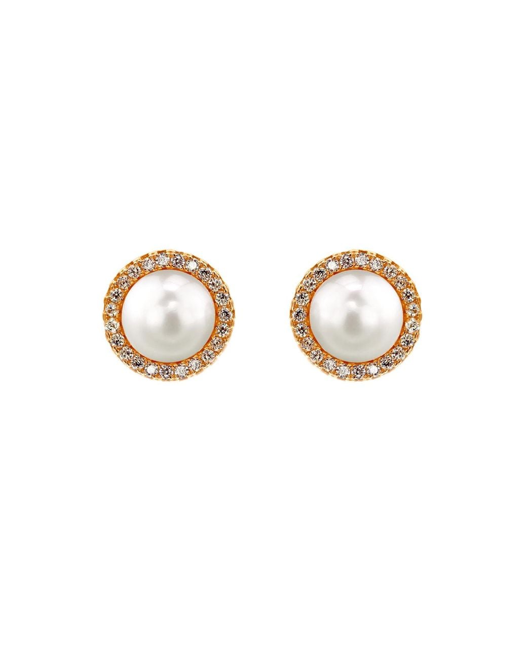 VicStoneNYC Fine Jewelry Metallic Natural Akoya Pearl And Diamond Stud Earrings With Screw Back