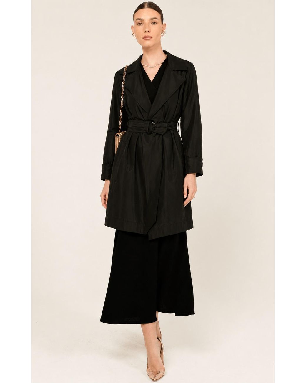 SACHA DRAKE Black Noir Water-Resistant Trench Coat