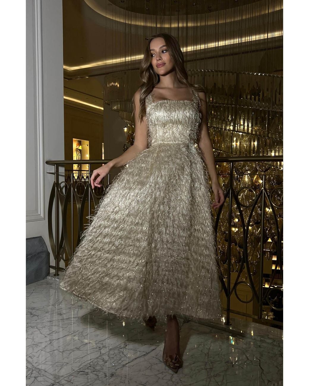 POST MERIDIEM White Pleated Corset Midi Dress