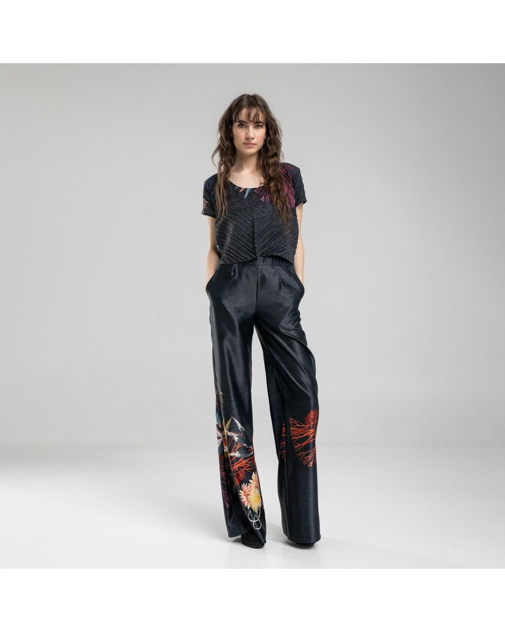 ARTISTA Blue Floral Printed Wide Leg Pants
