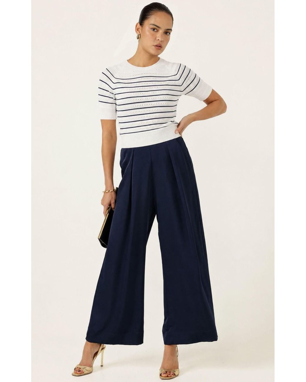 SACHA DRAKE White Eyelet Stripe Knit Top