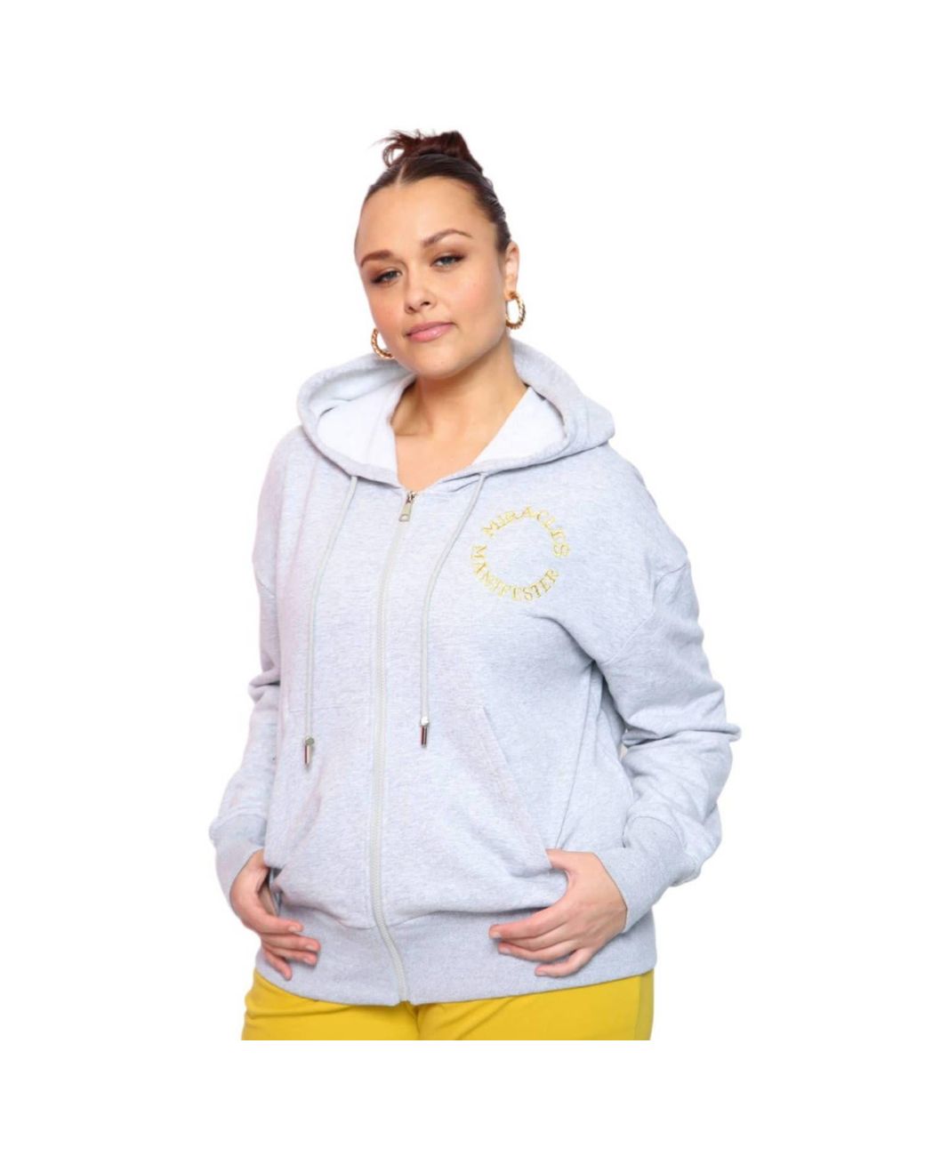 Miracles Manifester Gray Embroidered Zip Hoodie