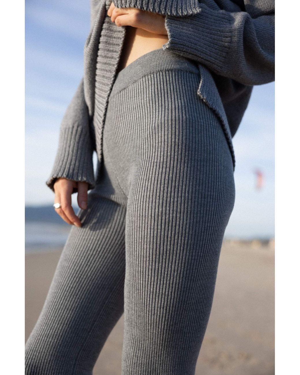 SALANIDA Gray Barra Ribbed 100% Merino Leggings Light