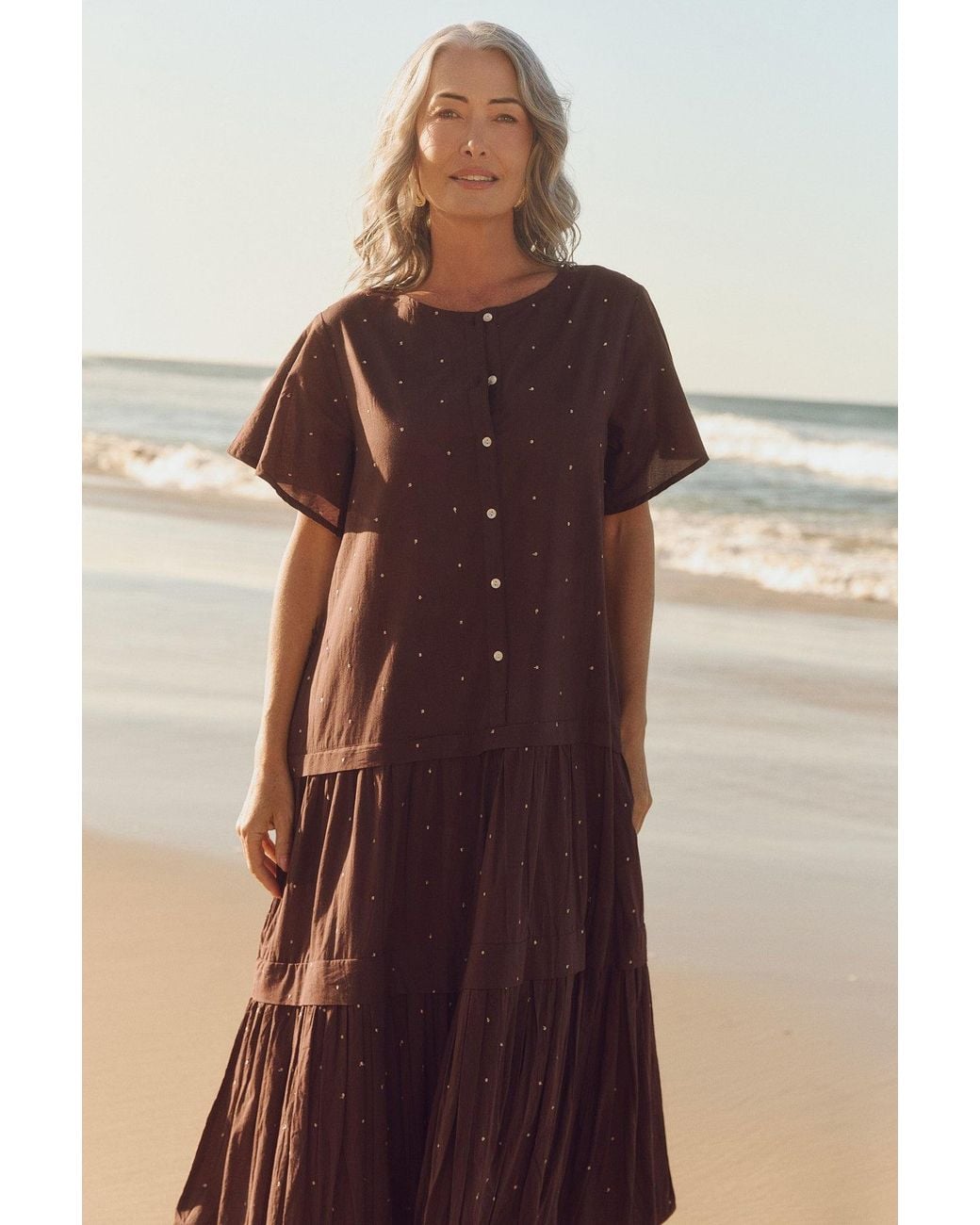 Adrift Clothing Brown Millie Reversible Flutter Sleeve Dress