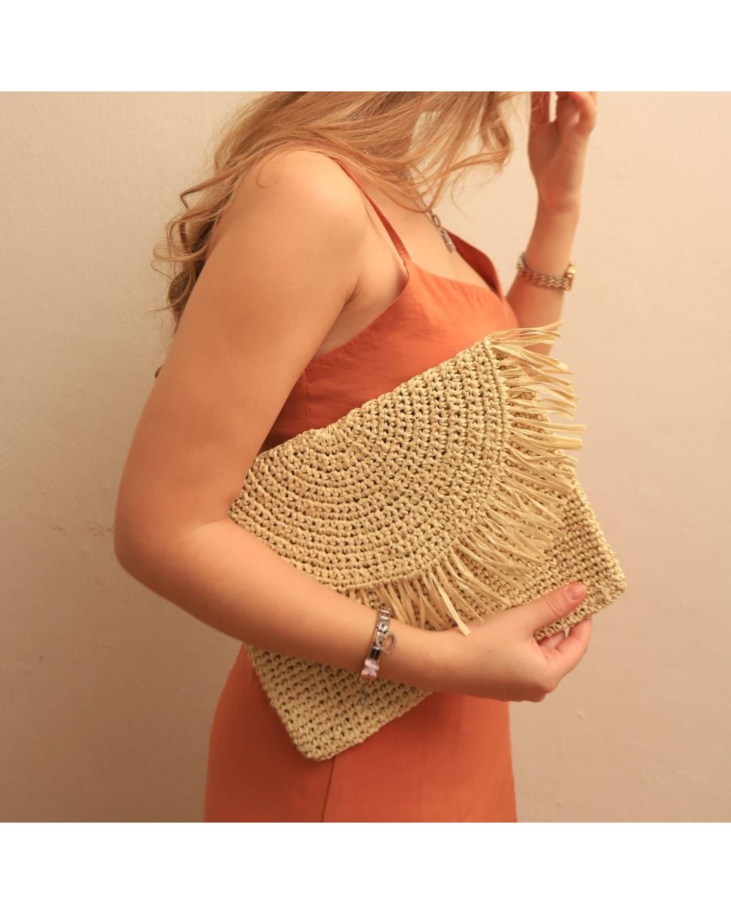 Springmoonatelier Natural Neutrals Cream Raffia Handcrafted Clutch Bag