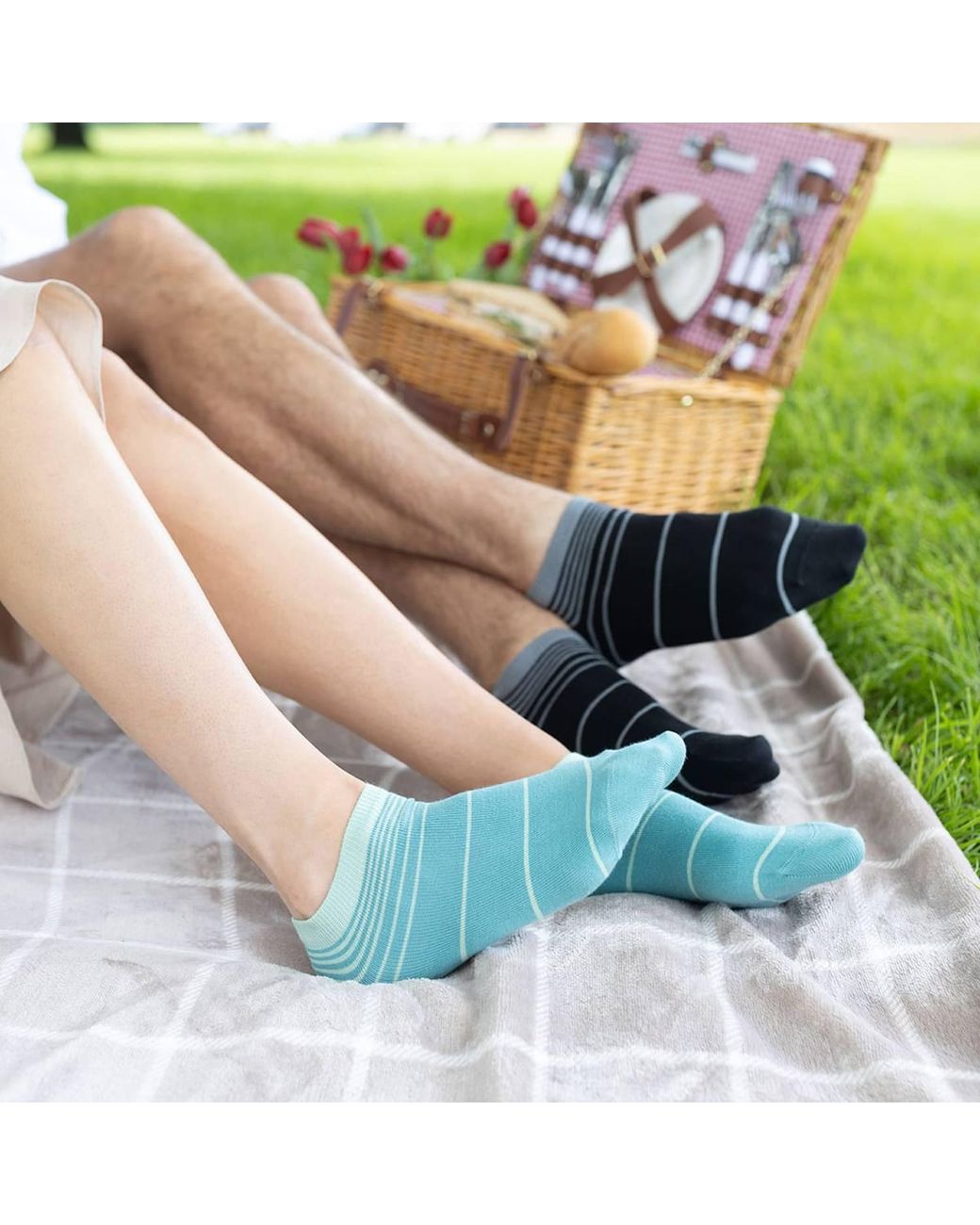 Peper Harow - Made in England Green Retro Stripe Luxury Crew & Trainer Socks Bundle