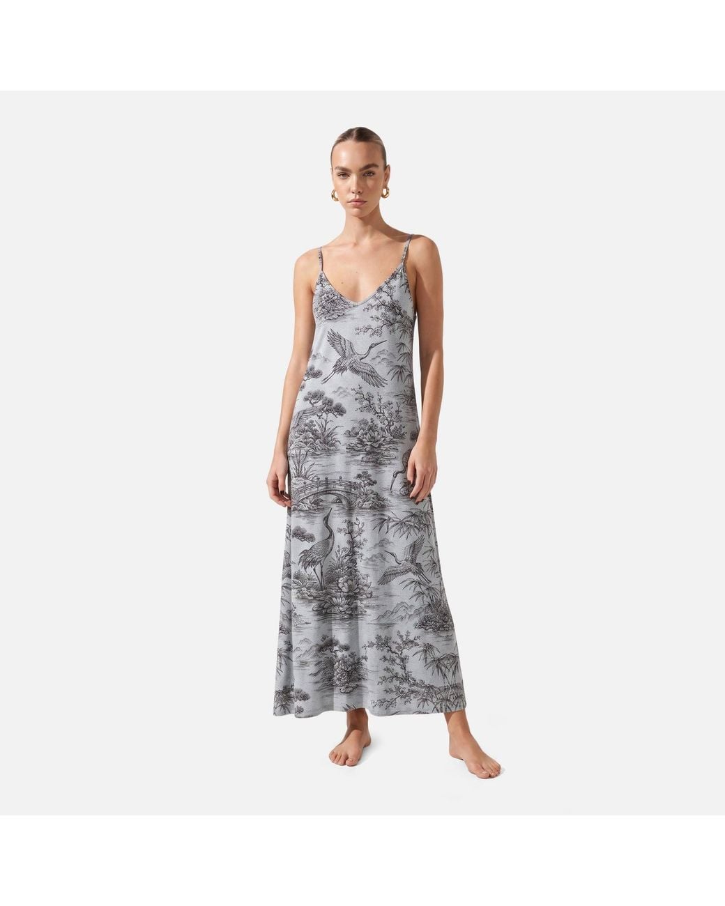 Aloha From Deer Gray Crane Garden Maxi Dress