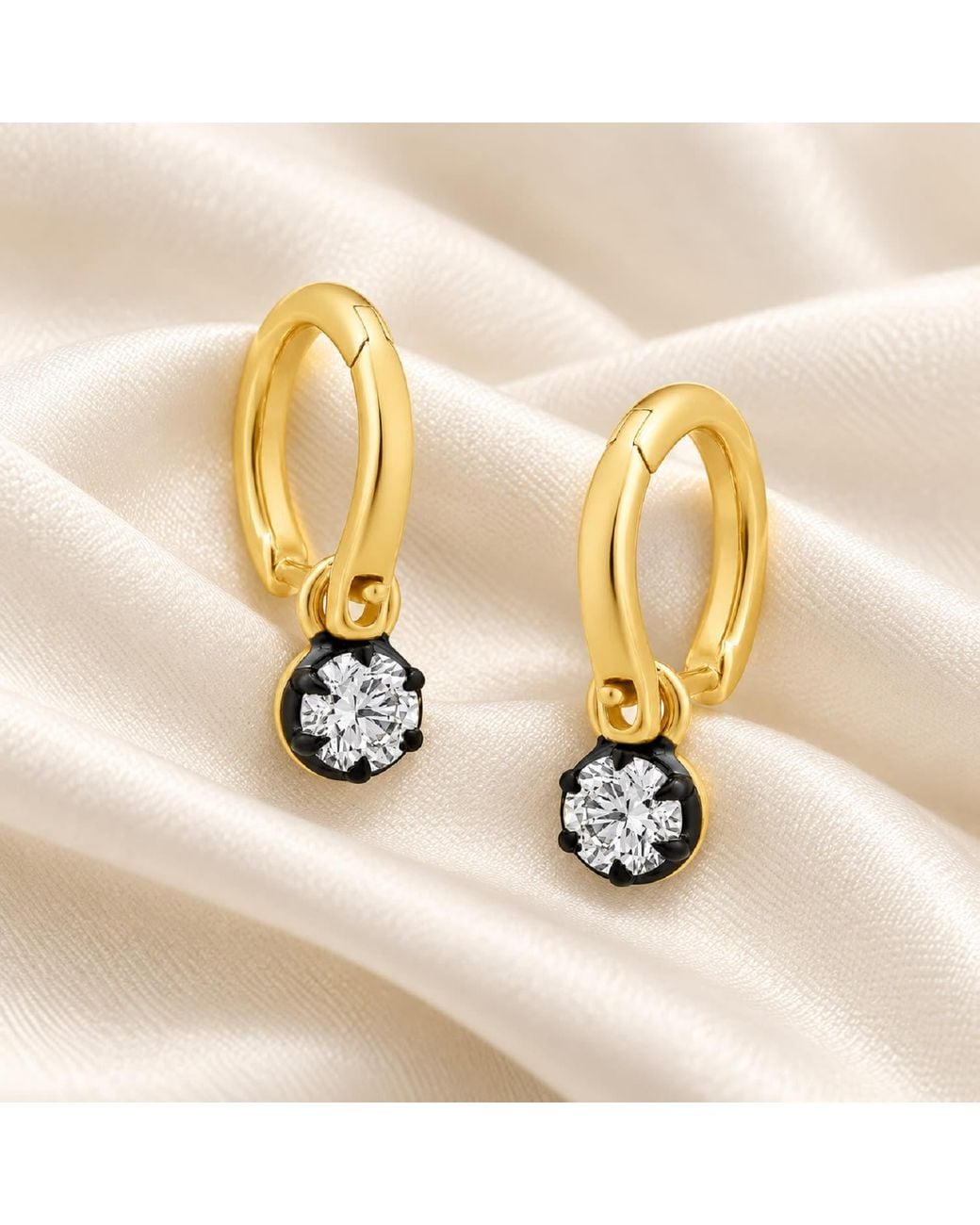 Artisan Metallic 14K Diamond Solitaire Drop Hoop Earrings