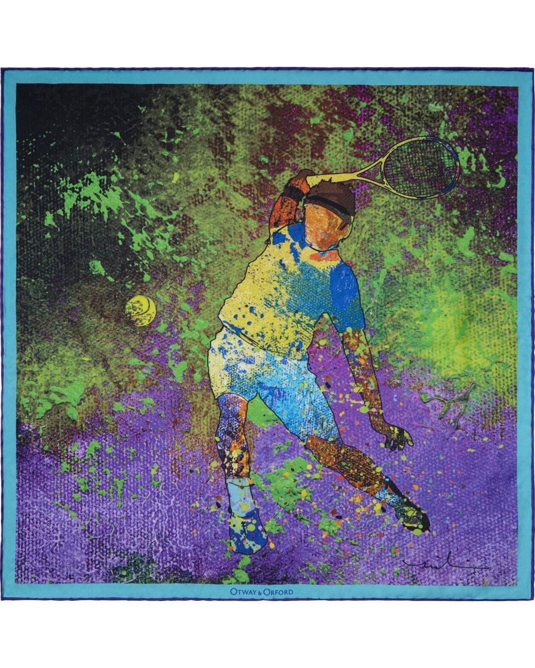 Otway & Orford Green 'Tennis Passion' Silk Pocket Square. Full-Size for men