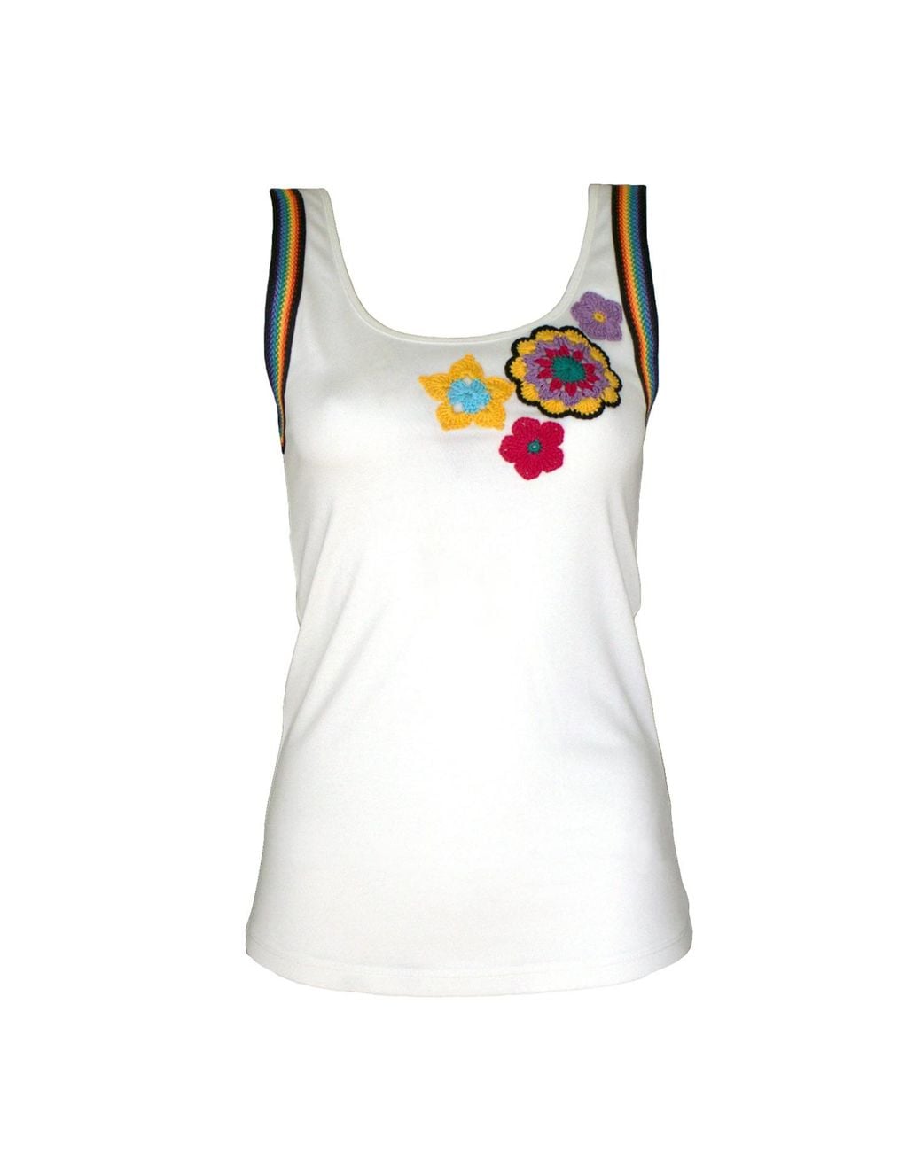 Lalipop Design White Sleeveless T-Shirt With Hand Made Crochet Details