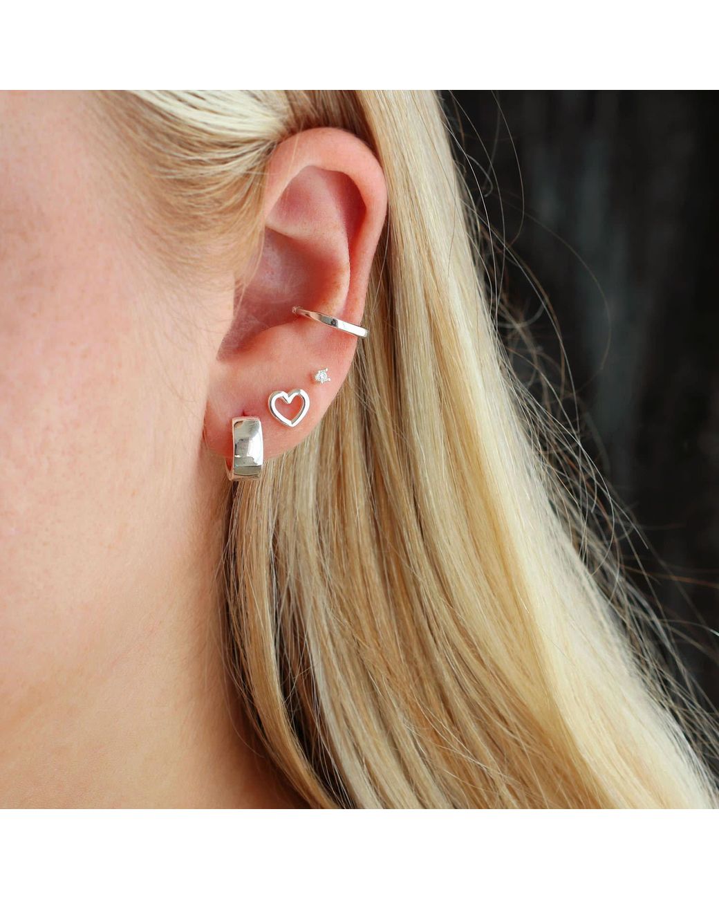 Kris Nations Metallic Wide Hinged Huggie Hoop Earrings Sterling