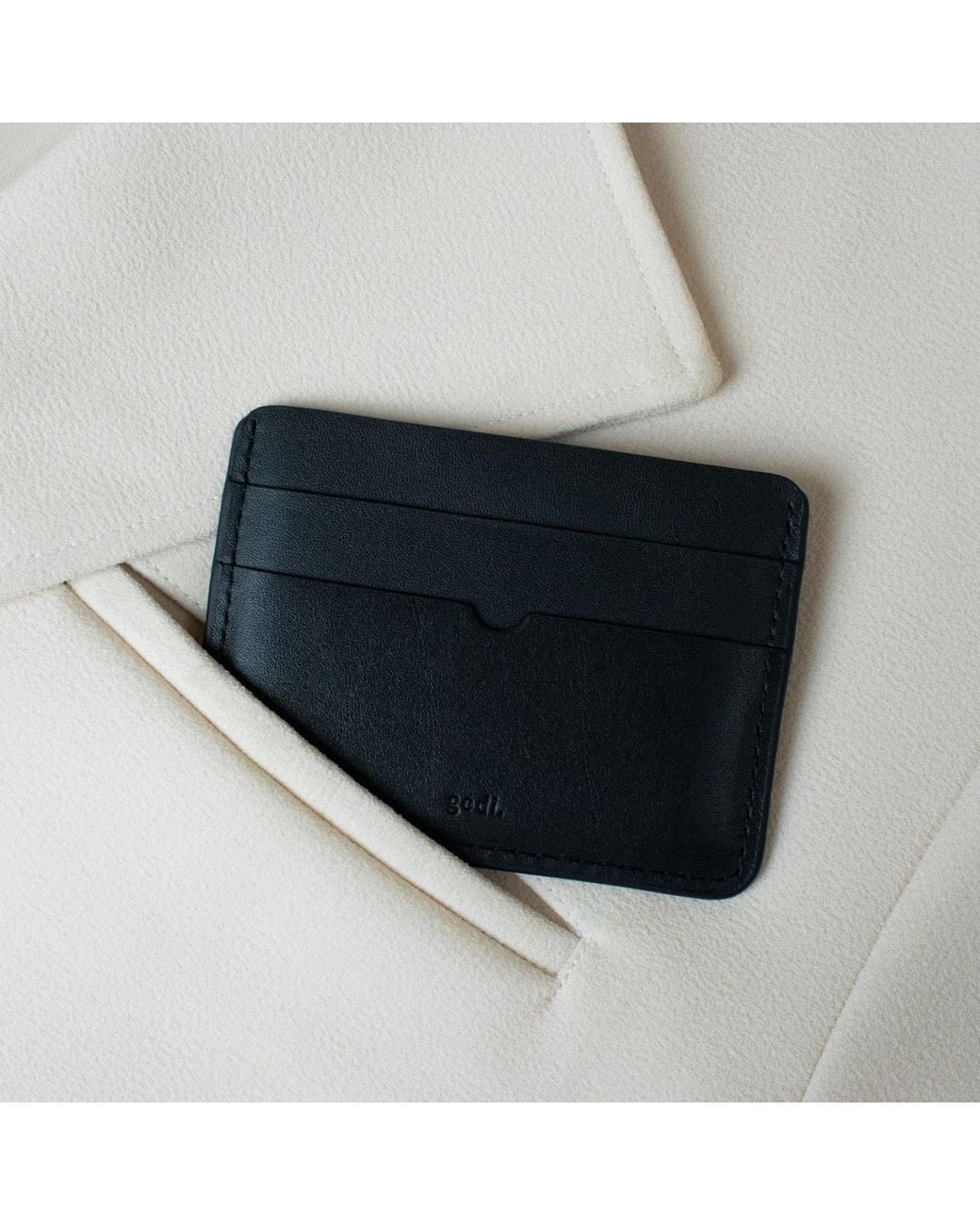 godi. Black Handmade Leather Card Case for men