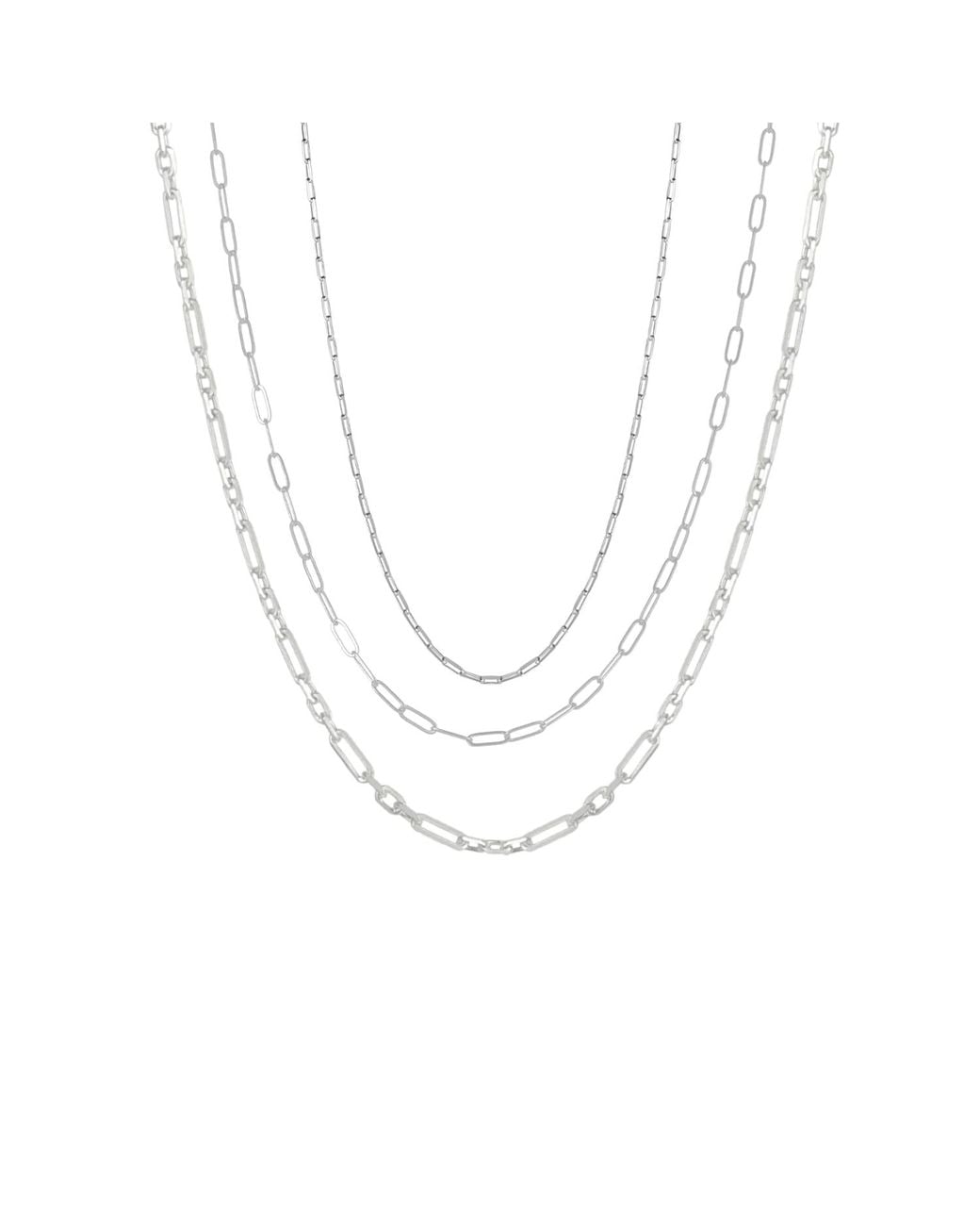 Spero London Metallic Paperclip Link Chain Sterling Necklace Layering Set