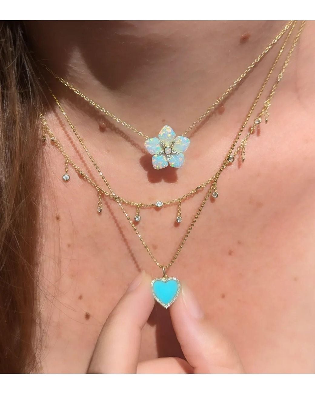 KAMARIA Metallic Heart Necklace With Diamonds On Paperclip Link Chain