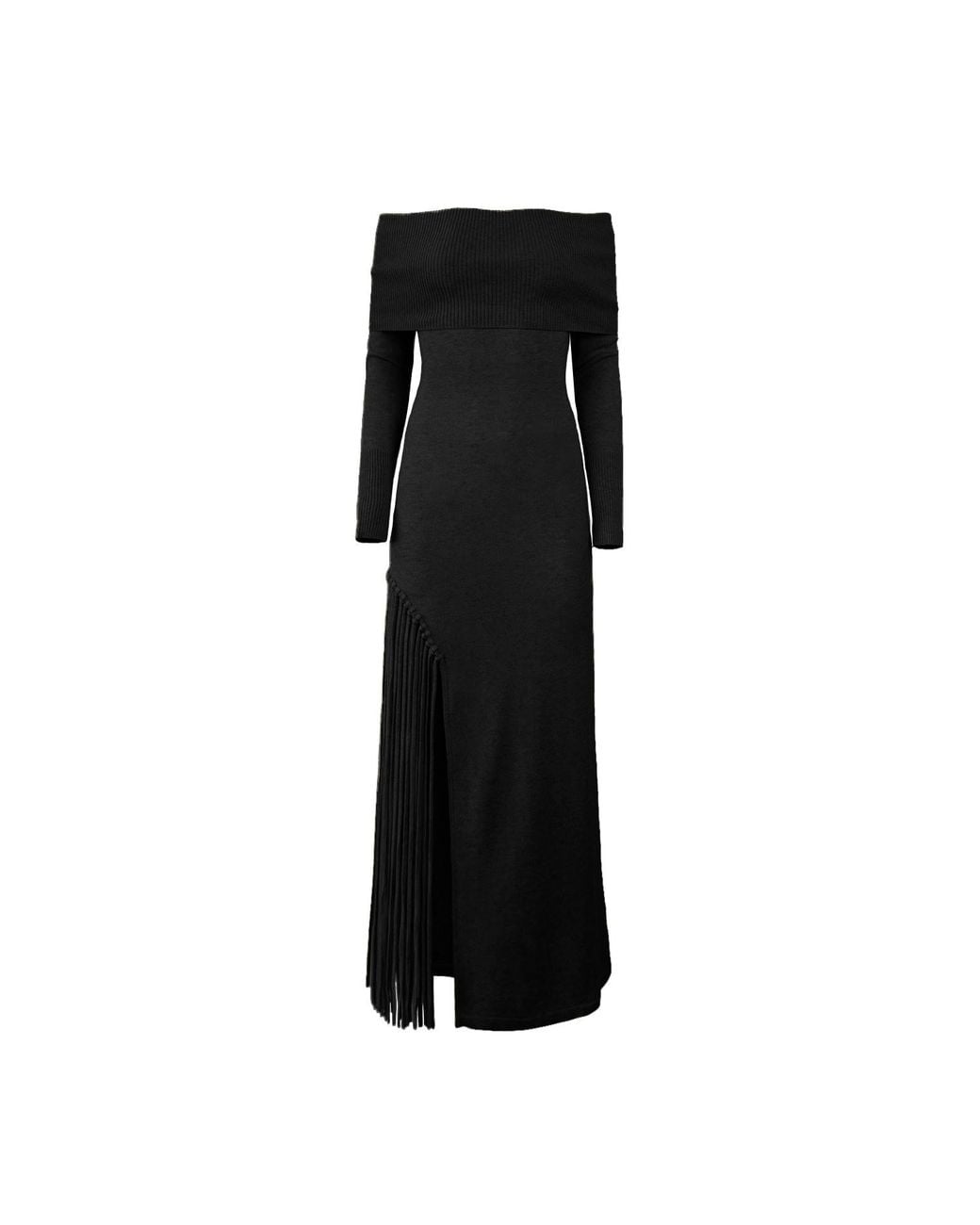 Solgo Atelier Black Peris On Or Off-Shoulder Cashmere Maxi Dress