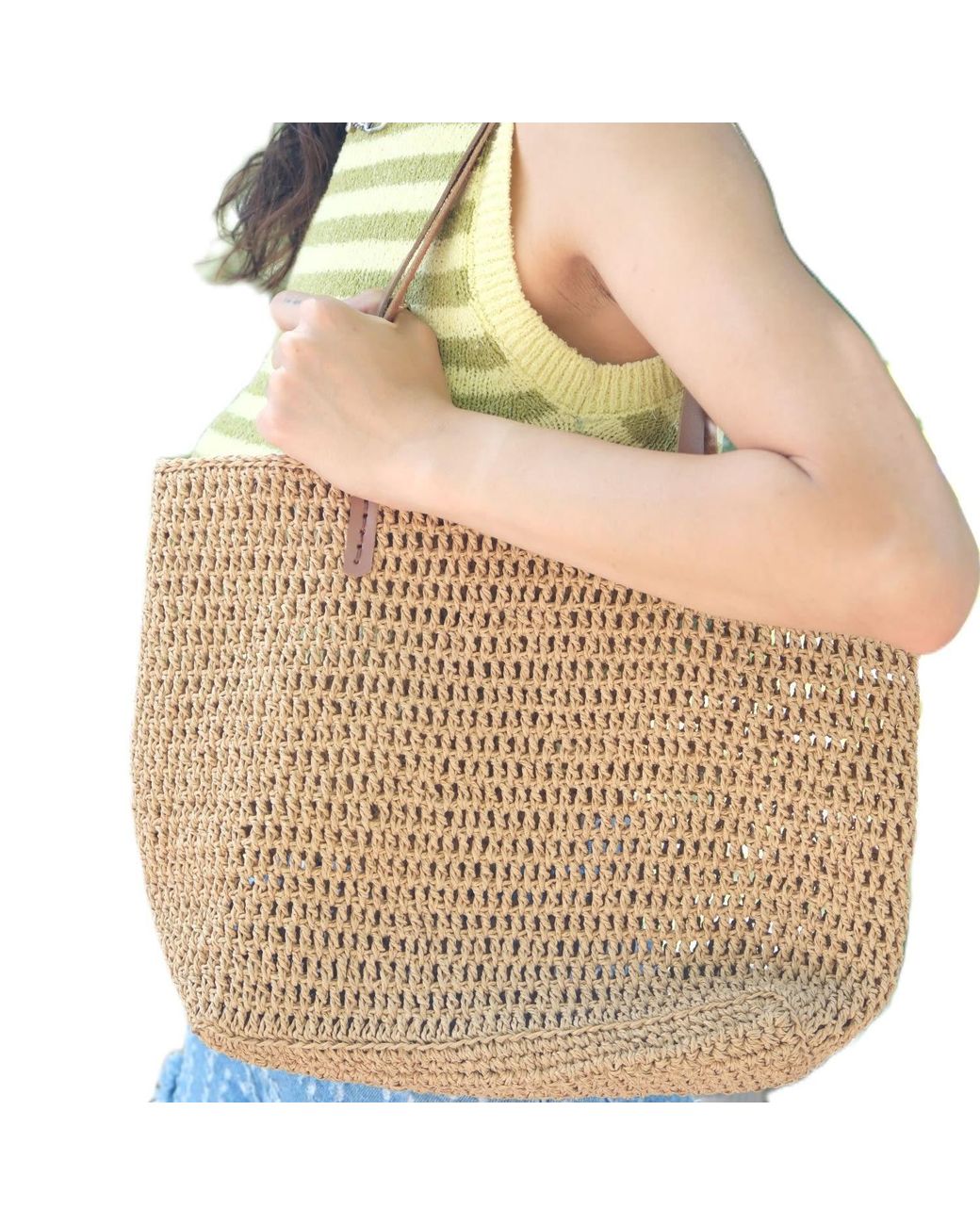 Springmoonatelier Brown Neutrals Raffia Mesh Bags Cream