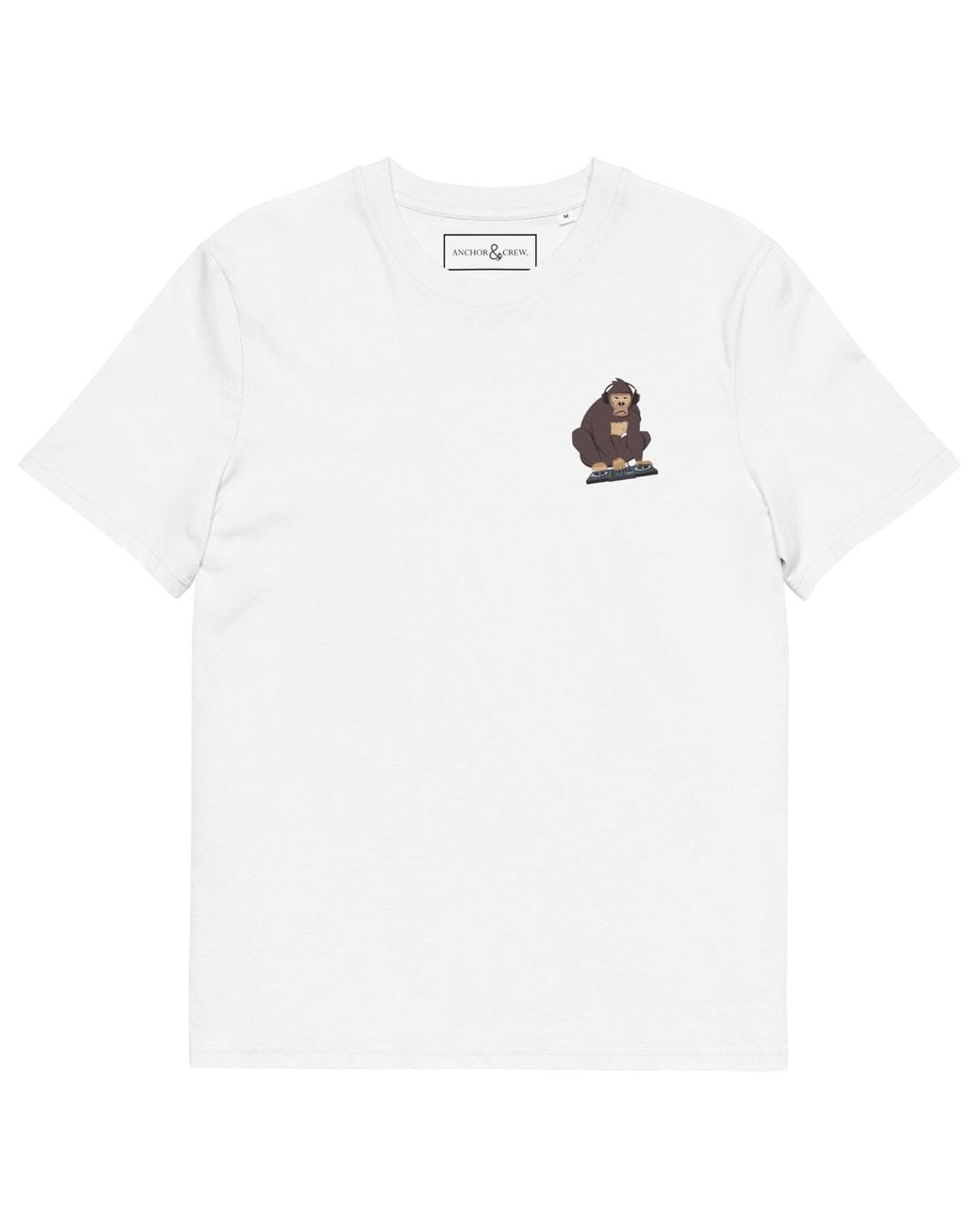 Anchor and Crew White D J Monkey Organic Cotton Embroidered T-Shirt