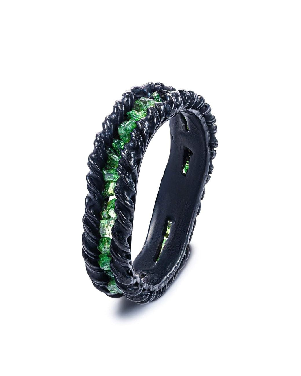 German Kabirski Blue Gaiete Anthracite Raw Tsavorite Ring