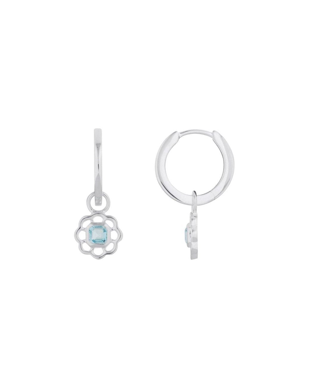 Lulu B London White Topaz Gemstone Flower Drop Hoop Earrings
