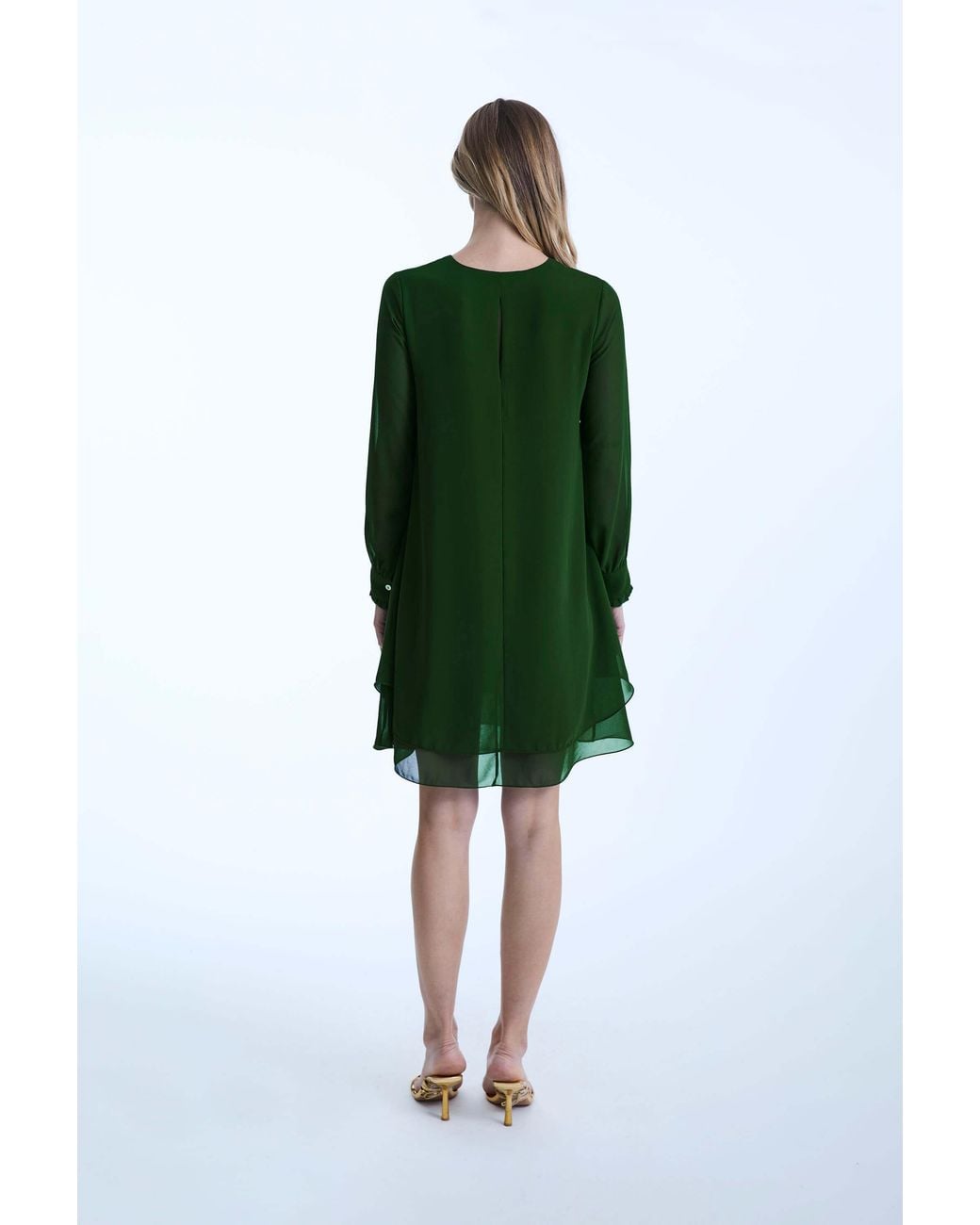 James Lakeland Green Long Sleeve Wave Hem Dress
